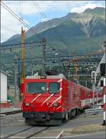 Ein Regio der MGB verlsst die Baustelle Bahnhof Brig in Richtung Visp am 31.07.08.