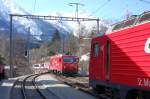 Glacier-Express mit HGe 4/4 II bei der Einfahrt in Fiesch am 04.04.2009