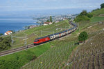 Re 460 026-8 zieht am 15.05.2016 den IC 713 von Lausanne Richtung Fribourg und erreicht in Kürze Grandvaux.