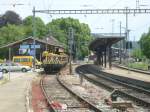 Hier ein Blick in den Bahnhof Burgdorf Steinhof mit abgestellten Bauwagen am 22.5.