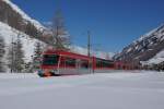 BDSeh 4/8 2051 und BDSeh 4/8 2052 verkehren als Shuttlezug von Täsch Richtung Zermatt (23.02.2014).