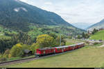 Pressefahrt des neugegründeten Vereins MGBahn-Historic (<a href= http://www.mgbahn-historic.ch/ >http://www.mgbahn-historic.ch/</a>) am 29. September 2017. Die FO HGe 4/4 I 36 zog die Mitteleinstiegswagen der DFB von Brig nach Oberwald. Hier zwischen Grengiols und Lax.