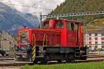 Rangierlok Tm 2/2 4972 der Matterhorn Gotthard Bahn steht am 11.8.2015 im Bahnhof Andermatt.