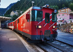 Deh 4/4 55 mit dem R 658 aus Andermatt, nach der Ankunft im Bahnhof Göschenen.
Aufgenommen am 20.7.2016.