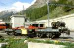 MGB exBVZ - Sbk-x 2754 am 23.05.1997 in Zermatt - ACTS-Containertragwagen 4-achsig mit 1 offenen Plattform - Baujahr 1959/Ug FO Bj 1914 - SWS/BVZ - Gewicht 10,70t - Ladegewicht: 16,50t - LP 10,56m -