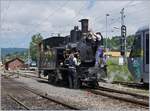 50 Jahre Blonay - Chamby; Mega Steam Festival: Mit dem Tender voraus ist die SBB Brünig Talbahnlok G 3/4 208 der Ballenberg Dampfbahn in Blonay eingetroffen und wird nun für die Rückfahrt vorbereitet.
19. Mai 2018