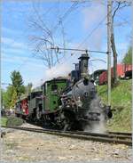 40 Jahre Blonay Chamby, Pfingstfestival 2008: Die Dampfbahn Furka Bergstrecken (DFB) VZ HG 2/3 N° 6  Weisshorn  schiebt mit der Blonay-Chamby BFD HG 3/4 N° 3 einen Zug Richtung Chaulin