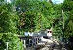 BC Museumsbahn stilreiner EXTRAZUG 1025 von Blonay nach Chamby am 19.05.1997 auf Baye le Clarens - Viadukt mit Triebwagen exLLB ABFe 2/4 10 - exLLB AB4 22 - exLLB K 40 - exLLB K 41.