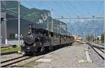 Im Rahmen der Schweizer Dampftage Brienz 2018 erreicht die SBB (Brünig) G 3/4 208 von 1913 den Bahnhof Meiringen.