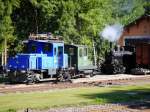 CTVJ - Rangierlok Tem  2/2 288 und Tm 2/2 102 sowie Dampflok 8523 in Le Pont am 17.08.2014