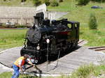 DFB - Dampflok HG 3/4 9 in Oberwald auf der Drehscheibe am 04.08.2017