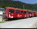 DFB - Personen / Infowagen A 4161 abgestellt ( mit dem Vermerk darf den Bhf. Oberwald nicht Verlassen )  im DFB Bahnhof von Oberwald am 23.07.2023