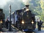 DFB - Dampflok HG 3/4 9 mit Personenwagen im Bahnhof von Gletsch am 08.09.2007