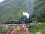 Klassischer Zug der DFB mit Lok HG Nr.1 in der Zahnstange kurz vor ihrem Ende zur Station Tiefenbach (1852 mNN). 23.06.2007