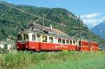 SEFT Museumszug 5 von Cama nach Castione-Arbedo am 02.09.1995 in S.Vittore mit AB ABe 4/4 42 - RhB BDe 4/4 491.
