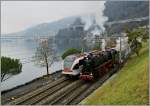  Flirt  sei Dank; die planmäßige Abfahrt der S3 12350 lies die schöne 01 202 mit den  Alpine Steam Express  kurz vor dem Einfahrsignal anhalten. 
Hinweis: Ein fotografierende Zeitgenosse, der das Bild nicht zu dessen Vorteil ziert, wurde aus dem Bild entfernt.
Bei Villeneuve, den 18. Jan. 2014 