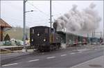 Winterdampf des Vereins Historische Emmentalbahn. Dampflok Ed 3/4 Nr. 2 der Solothurn-Münster-Bahn beim Start in Huttwil. Februar 2018. 