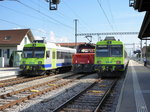 BLS - Regio nach Bern - Rangierlok - Regio nach Lyss im Bahnhof Kerzers am 25.07.2016