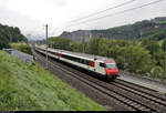 Bt (50 85 28-94 955-7 CH-SBB) mit Schublok Re 460 101-9  Bözberg  unterwegs am Schloss Saint-Maurice (CH).

🧰 SBB
🚝 IR 1817 (IR 90) Genève-Aéroport (CH)–Brig (CH)
🚩 Bahnstrecke Vallorbe–Domodossola (Simplonstrecke | 100/200)
🕓 4.8.2020 | 12:32 Uhr