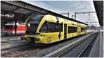 S7 23744 mit GTW 707-5 nach Weinfelden und S 25 5018 mit BDhe 3/6 25 nach Rorschach Hafen in Rorschach. (04.09.2018)