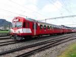 CJ - Steuerwagen und Triebwagen (ex BLS/RM) im Areal der Werkstätte der BLS in Oberburg am 18.04.2015 ...