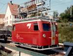 Fahrleitungsunterhalt Dienstfahrzeug Xm 1/2  182 (ex DB Schwerer Kleinwagen 61-9109 )im Bahnhof von Bonfol im Juni 1984