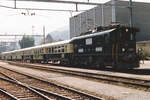 BT: Der Ausstellungszug 75 Jahre Bodensee Toggeburg Bahn  mit der Be 4/4 11 und vier Mitteleinstiegwagen in Ebnat Kappel im September 1985.