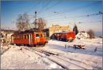 ABDeh 2/4 23, DZeh 2/4 21 und B9 in Heiden. Dazwischen ist der  Rolli  zu sehen, mit dem der Bahndienst die Talfahrt mit doppeltem Tempo bewltigen konnte. (Archiv 01/94)