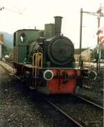 Dampflok E 3/3 1 im OeBB Bahnhofsareal von Balsthal im August 1985