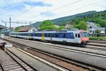 Der  neue  Reservezug der OeBB; RBDe 207, AB EWI 507 und Bt. Seit der Einfhrung des Dominos ist der NPZ nur noch Reserve. Beim Triebwagen fehlt neuerdings der Scheibenwischer auf der  Heizer-Seite , Balsthal, 22.05.2016.