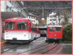 Bhe 4/4 Nr.22 und Bt Nr.32 sowie Bhe 2/4 Nr.4 im Bahnhof Vitznau. (12.02.2007)