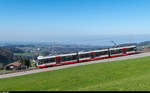 Ein Triebwagen der Trogenerbahn fährt am 27. März 2017 unterhalb der Vögelinsegg talwärts in Richtung St. Gallen. Diese 5 Triebwagen werden die Trogenerbahn vielleicht schon bald in Richtung Neuchâtel verlassen.