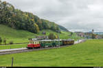 Säntisbahn Komposition und Dieseltriebwagen BCFm 2/4 56 des Vereins historische Appenzeller Bahnen AG2 am 1.