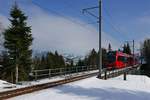 Auf der Brücke über den Kaubach in der Nähe von Gontenbad befindet sich ABe 4/12 1004 als S23 1123 auf der Fahrt von Gossau nach Wasserauen (23.02.2019).