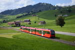 14. August 2019:
Zwischen Gonten und Gontenbad beginnt für ABe 4/12 1002 der Abstieg nach Appenzell.