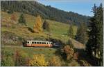 Trotz einem kleinen Gepäckabteil heisst dieser BLM Triebwagen Be 4/4 23; das Bild zeigt ihn auf der Fahrt nach Mürren zwischen Grütschalp und Winteregg in der bunte Herbstlandschaft.
16. Okt. 2018