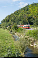 WB BDe 4/4 11 am 3. September 2020 zwischen den Haltestellen Talhaus und Lampenberg-Ramlinsburg.