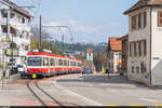 Waldenburgerbahn BDe 4/4 12 und 13 am 3. April 2021 in Oberdorf.<br>
Am 5. April 2021 verkehrt die einzige öffentliche 75-cm-Schmalspurbahn in der Schweiz zum letzten Mal. Danach wird die Strecke während eineinhalb Jahren in Meterspur neu gebaut.