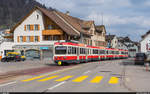 Waldenburgerbahn BDe 4/4 16 und 17 am 3. April 2021 in Oberdorf.<br>
Am 5. April 2021 verkehrt die einzige öffentliche 75-cm-Schmalspurbahn in der Schweiz zum letzten Mal. Danach wird die Strecke während eineinhalb Jahren in Meterspur neu gebaut.