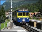 Ein Zug der Berner Oberland Bahn kurz vor Erreichen des Bahnhofs in Grindelwald.