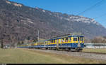BOB ABeh 4/4 305 verlässt am 15. Februar 2017 mit einem Regio Interlaken Ost nach Lauterbrunnen (erster Zugteil) und Grindelwald (zweiter Zugteil mit den neuen ABDeh 8/8 321 und 322). 