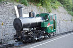 Dampflok Nr. 12 der Brienzer Rothorn Bahn, wird in der Talstation in Brienz an zwei Personenwagen angekuppelt. Die Aufnahme stammt vom 27.07.2018.