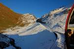 Auf letzter BRB-Fahrt in dieser Saison mit Blick zurck. Kurzer Halt in der Kreuzungsstelle Oberstafel, wo unser Zug auch Schatten wirft, 23. Okt. 2011, 17:53