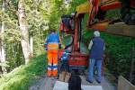 Freiwilligen-Arbeit bei der BRB (jeder konnte mitmachen): Um etwa 08:45 geht's ab Brienz bergwrts los mit dem Bauzug.