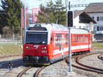 CJ - Triebwagen Be 4/4 651 mit Steuerwagen ABt 715 bei der einfahrt in den Bahnhof von Le Noirmont am 11.03.2017