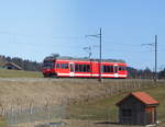 CJ - Triebwagen ABe 2/6 634 unterwegs in Saignelier am 11.03.2017