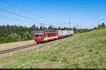 Am 22.072022 ist CJ Be 4/4 615 unterwegs mit dem Kehrichtzug und konnte hier bei La Cibourg aufgenommen werden