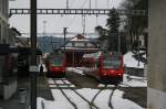 Taktkreuzung mit ABe 2/6 633 und 632 in Tramelan am 8.3.2008. 