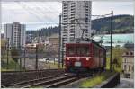 ABe 4/4 641 ex RhB Arosabahn verlässt La Chaux-de-Fonds mit einem Kehrichtzug. (13.10.2014)