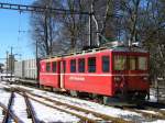 Gterzug mit ABef 4/4 642 mit Gterwagen Sb 363 im Bahnhofsareal von La Chaux de Fonds am 02.02.2007
